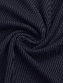 Sweetra 女士蕾丝边立领长袖纯色T恤 女士修身长袖上衣 罗纹长袖上衣 藏青色上衣 亨利领上衣 深蓝色长袖上衣 - 藏蓝色 - 查看 3