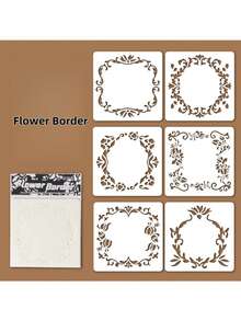 4 piezas Juego de plantillas caladas con diseño de flores y sueños PET | Suministros DIY para pintura en aerosol y diarios a través de fronteras - Conjuntos - Ver 6