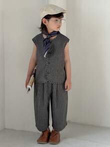 DAZY Conjunto informal de camisa de rayas y pantalones para niño en verano - Gris Oscuro - Ver 4