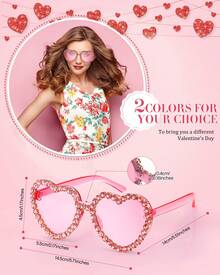 心形无框太阳镜 心形水钻眼镜 女士透明心形眼镜 - 紅色 - 查看 7