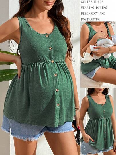 SHEIN Maternity Casual Solid Color Sleeveless Nursing Top, Summer