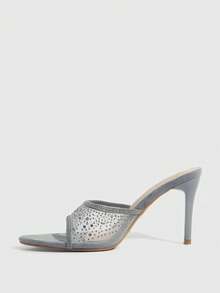 CUCCOO SZL Giày nữ mùa hè mới, màu xám lưới đính đá, sandal cao gót thời trang, quyến rũ, gợi cảm, thích hợp cho tiệc tùng, dạ hội, dép lê. - Xám - Xem 9