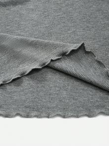 Ocili Bộ đồ ngủ gồm áo dài tay cổ vuông màu trơn và quần dài cho nữ - Màu xám đen - Xem 7