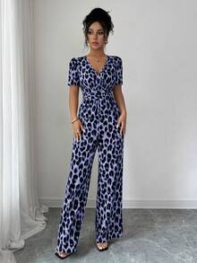 Elenzga Ladies' Elegant Vacation And Casual Summer Leopard Print Jumpsuit - Purple - View 7