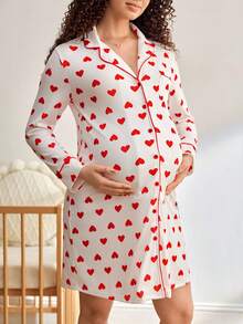 Comfortable, Casual, Homewear, Soft, Heart Design Maternity Pajama Set - Multicolor - View 7