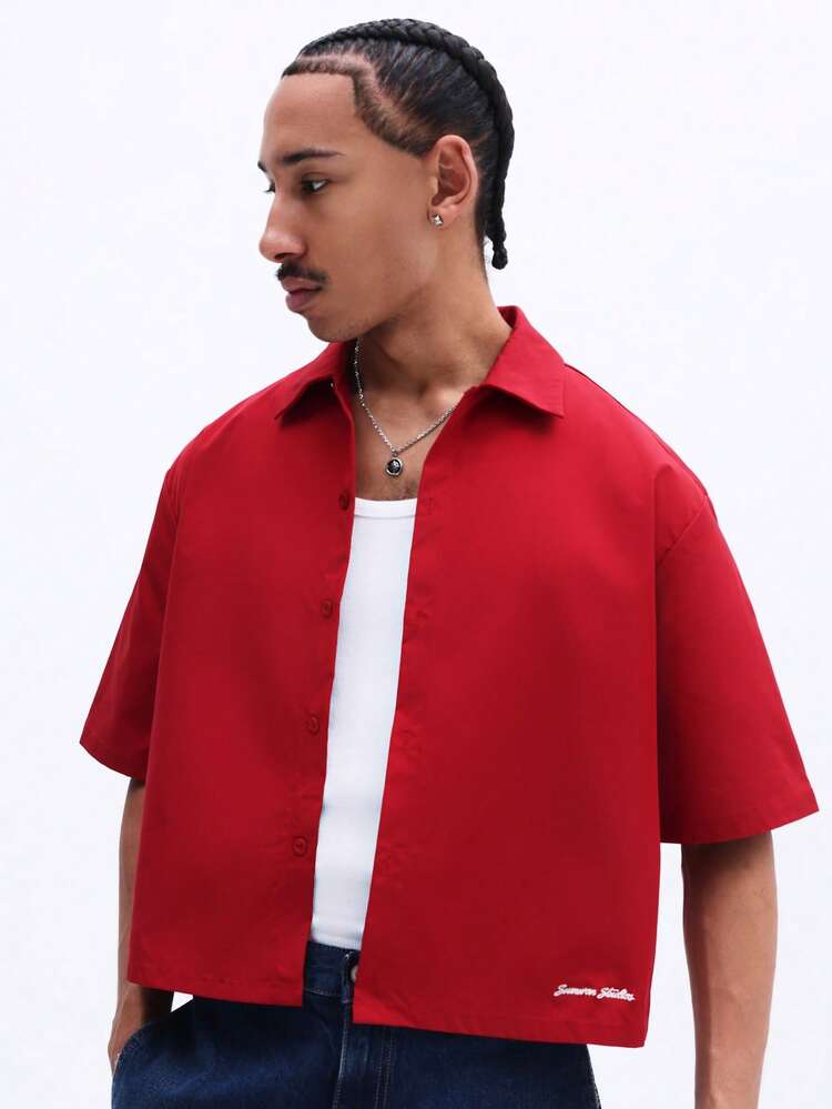 Cropped Button Up Shirt With Classic Collar For Valentine's Day