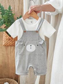 Vintaside Kids 男婴夏季卡通图案3D耳朵设计连体衣，配白色短袖T恤 - 彩色 - 查看 1