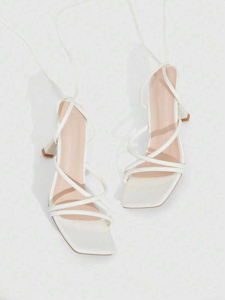 CUCCOO SZL Women Heeled Sandals Fashion Women Stiletto Beige Thin Stripe Sandals Sexy Party Banquet Date Nightclub Wear Women Heeled Sandals Prom Heels