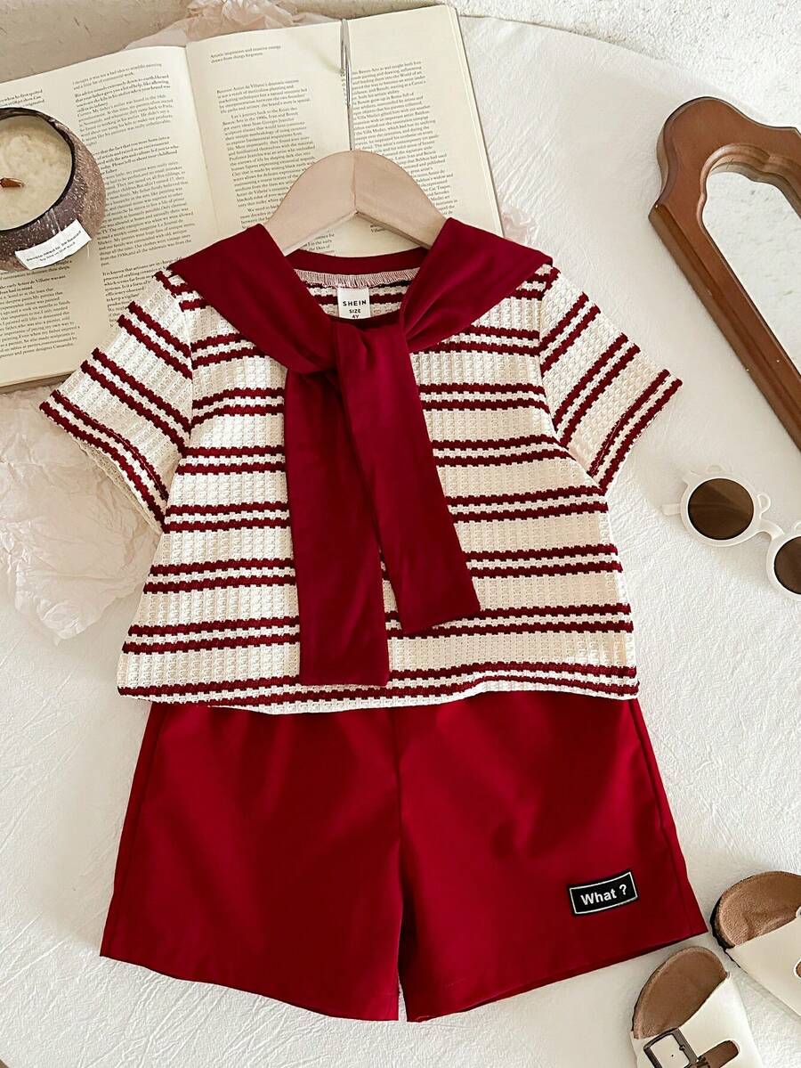 LMoss Kids LMoss  2pcs/Set Young Boy Striped Knit T-Shirt And Shorts Set - Multicolor - View 1