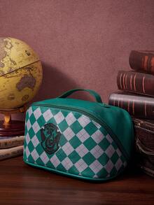 HARRY POTTER X SHEIN Green And White Plaid Cartoon Snake English Alphabet Pattern Large Capacity Bag, Suitable For Daily Use - Multicolor - View 2