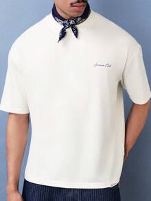 SUMWON Áo thun dáng rộng cổ tròn tay ngắn họa tiết hàng hải của Club International Studios, thiết kế in phía sau, chất liệu cotton pha, phong cách đường phố mùa hè xuân. - Màu be - Xem 5