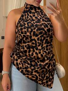 SHEIN Tall CURVE Plus Size Women's French Casual Elegant Leopard Print Sleeveless Camisole Sleeveless Animal Print Top Leopard Print Top Animal Print Top Cheetah Print Top Women Sleeveless Tops - Multicolor - View 3