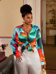 Maweii Chemise à manches longues oversize avec imprimé contrasté - Multicolore - Voir 6