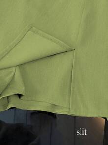 Franclia 时尚休闲通勤百搭质感柔软面料高腰开衩灰色女式短裤/半裙/阔腿裤/热裤，春秋季 - 綠色 - 查看 4