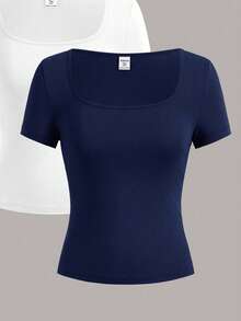 Bộ 3 áo thun nữ tuổi teen màu đen, trắng, xanh navy cổ tròn tay ngắn chất liệu co giãn, dễ phối đồ, mua 1 tặng 2. - Nhiều màu - Xem 3