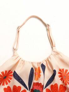 SHEIN Girls' Elegant Casual Vacation Style Spaghetti Strap Loose Tank Top And Wide Leg Pants 2 Pieces Set - Multicolor - View 3