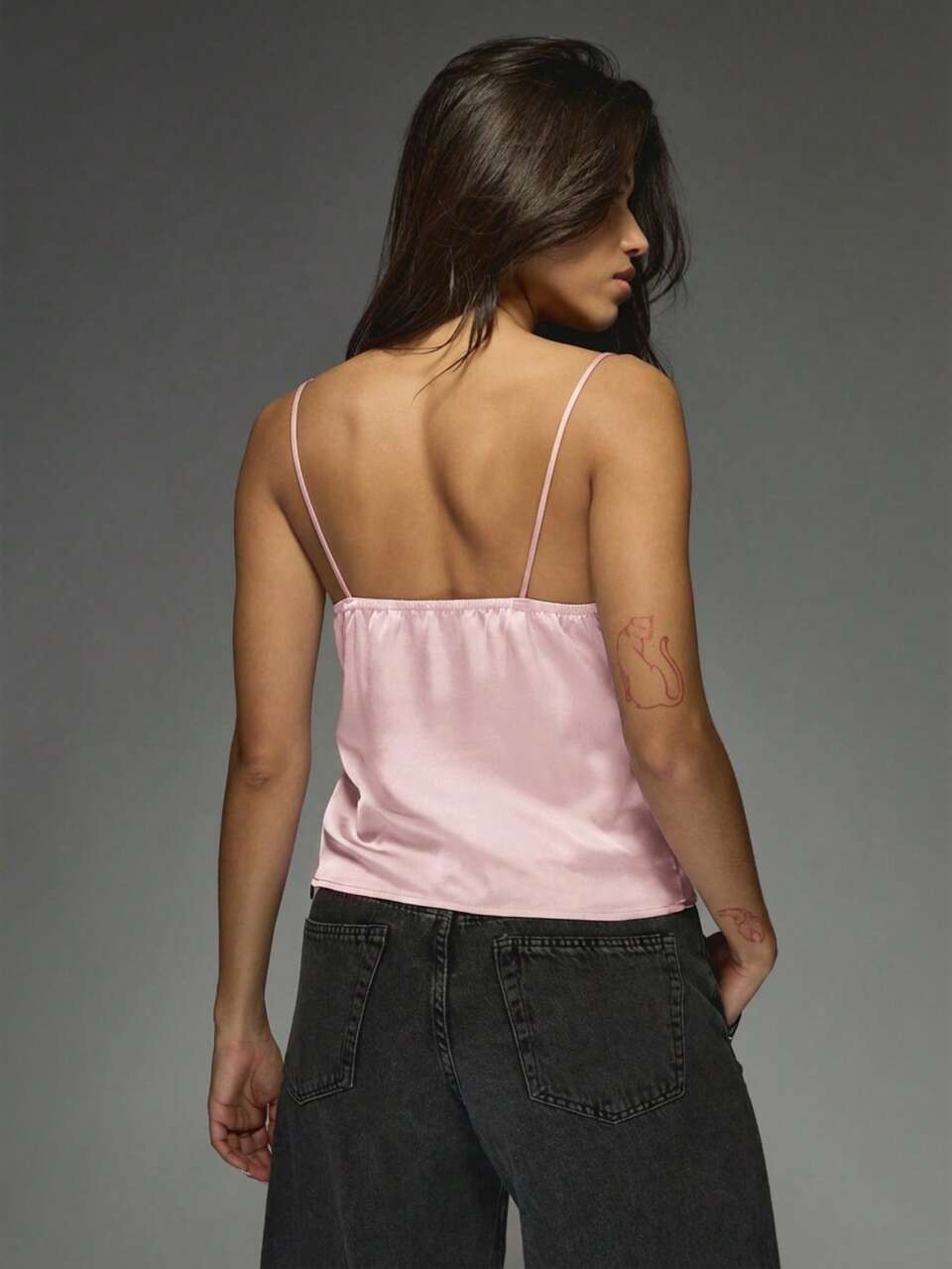 MISSGUIDED Lace Trim Satin Camisole Tank Top V Neck Sleeveless Blouse Summer Casual Festival Layering