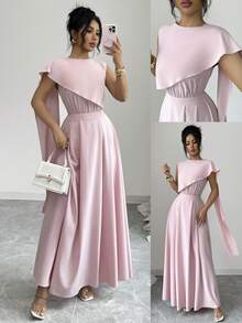 Elenzga Elegant Urban Chic New Women's Sleeveless High Waist A-Line Ankle-Length Dress In Light Pink, Suitable For Daily Wear, Weddings, Galas, Commuting, Graduation Parties, Holidays, Vacations, Dates, Parties, Halloween, Christmas, New Year, Thanksgiving, Weddings - Pink - View 1