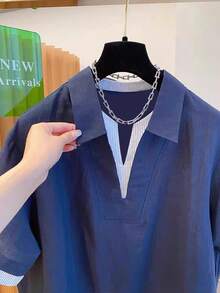 Resyla Blusa casual de mujer a rayas y patchwork 2 en 1, adecuada para el uso diario y el uso en casa, primavera/verano - Azul Marino - Ver 3