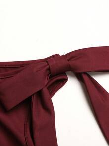 SHEIN Tween Girls' Asymmetric Waist Tie Floral Ruffle Hem Snug Fit Dress - Burgundy - View 5