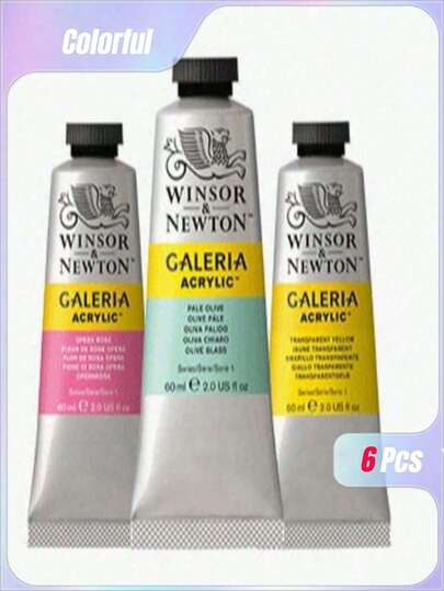 6支温莎牛顿管状水彩棉系列60毫升丙烯颜料，单色颜料，适合初学者绘画