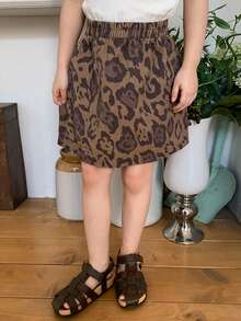DAZY Girls (Small) Leopard Print Elastic Waist Skirt, Suitable For Everyday Wear - Brown - View 1