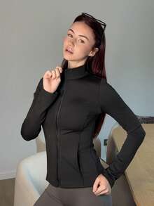 Abrilcols Women's Regular Fit Casual Sport Zip-Up Bomber Jacket, Spring,Fall Women Clothes Women Coats - Black - View 3