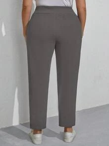 SHEIN LUNE Plus Size Women's Casual Commuter Pants - Grey - View 2
