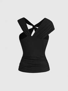 ROMWE Y2K Sexy Deconstructed Fitted Women Top - Black - View 2