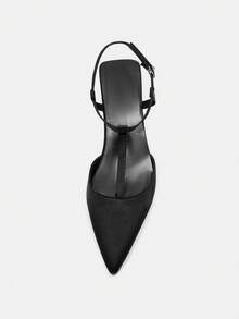 女士尖头凉鞋 - 舒适低跟，夏季PU鞋面搭配橡胶鞋底，百搭黑色休闲正装鞋款，厚底设计，优雅造型，耐穿轻便，适合办公室穿着，优雅猫跟 - 黑色 - 查看 6