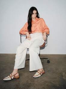 Giày bệt hở mũi thoáng khí mùa thu 2025 cho nữ, gót thấp, quai hậu, giày vải xuân/hè màu mơ - màu nâu - Xem 1