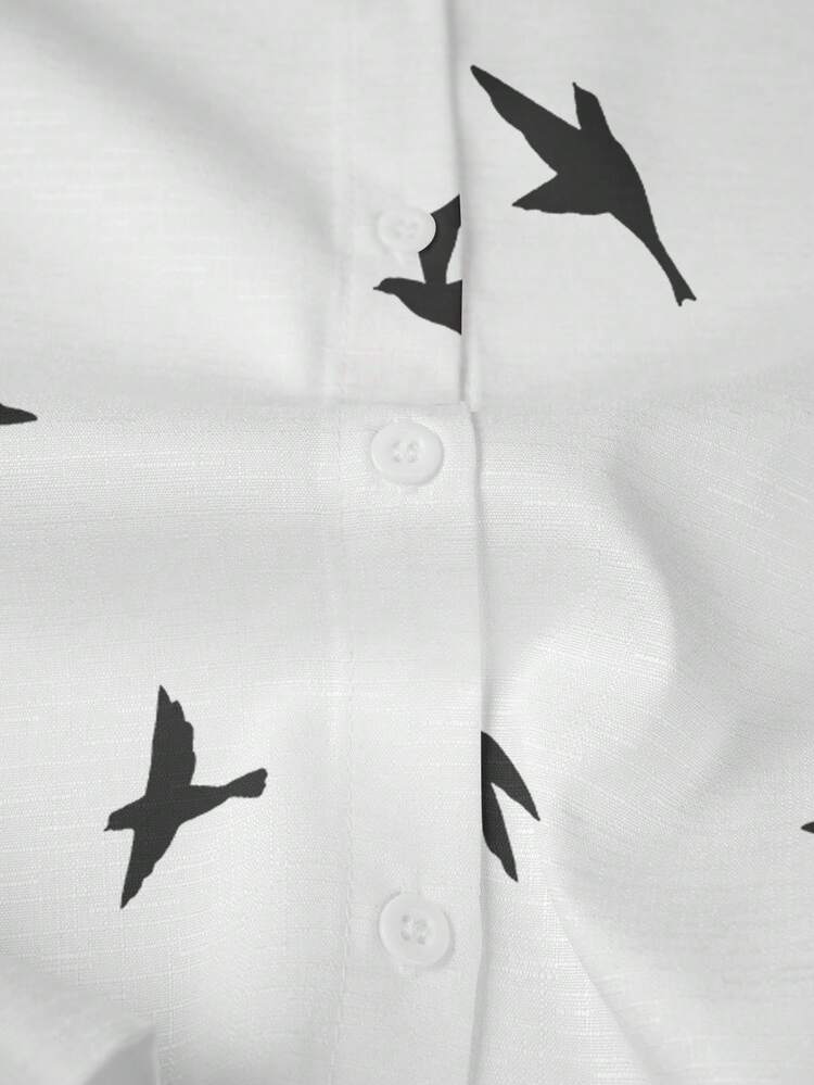 EMERY ROSE Women's Turndown Collar Single-Breasted Bird Print Casual Versatile Commuting Long Sleeve Shirt - Multicolor - View 6