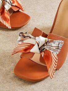 SHUZIA Women's Minimalist Fashion Comfy Ribbon Decor Round Toe Block Heel Sandals - Maroon - View 6