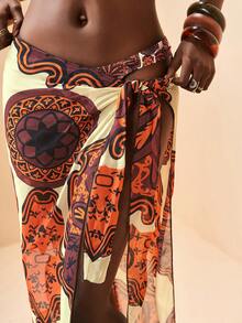 Zivah 2026 度假休闲沙滩独特棕榈树印花罩衫和裙子套装 - 黃色 - 查看 4