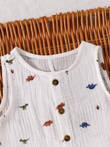 Cozy Pixies 男婴卡通椰子树图案圆领无袖连体短裤，休闲百搭 - 彩色 - 查看 4