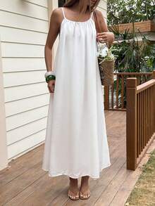 DAZY Women's Vacation Casual Solid Color Backless Spaghetti Strap Dress,Valentine Outfits For Women Sun Dresses For Women Summer - White - View 7