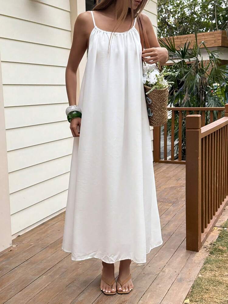 Women's Vacation Casual Solid Color Backless Spaghetti Strap Dress,Valentine Outfits For Women