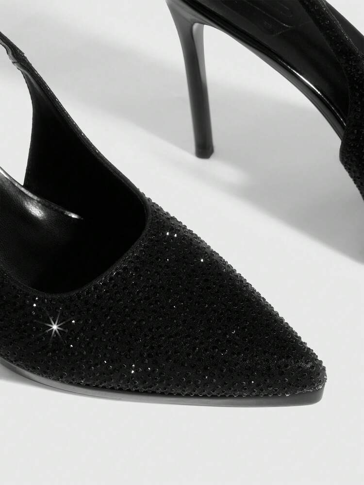 CUCCOO SZL Women Shoes Women's Pointed Thin High Heel Height Water Platform Black Rhinestone Women's High Heel Shoes Slingback Slingback Shoes Wedding Party Banquet Nightclub Stylish Gorgeous Simple High Heel Women's Shoes Spring Shoes
