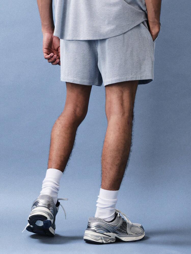 Seersucker Pinstripe Shorts With Button Front