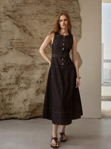 MOTF PREMIUM WOMEN'S CASUAL/DATE DENIM DRESS, SPRING/SUMMER - Blue - View 4