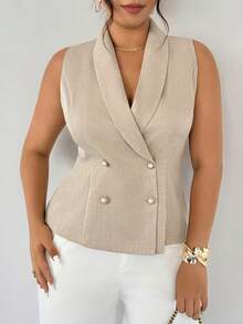 Firerie Plus Size Summer Casual/Office Solid Color Double-Breasted Vest Fall/Winter - Apricot - View 6