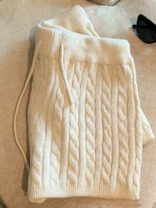 Franclia 纯色麻花针织抽绳腰带短裤 - 杏色 - 查看 4