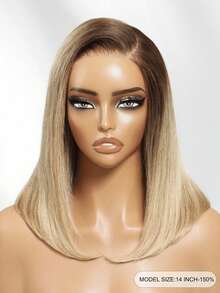 100% Human Hair Bob Wigs Ombre Honey Blonde Straight Bob Wig 7x5 Lace Closure Pre Cut Pre Bleached Glueless Wig Bye Bye Knots Lace Front Blonde With Medium Brown Roots Pre Cut Pre Plucked Pre Bleached Effortless Wear - S4/613 - View 3