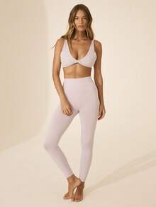 Aralina 女士蕾丝扭结设计露脐健身背心，日常穿着 - 淡紫色 - 查看 8