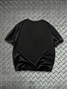AXEPEAK Men's Star & Letter Rhinestone Embellished Fashionable Short Sleeve T-Shirt - Black - View 2