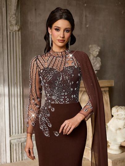 Aureia Women's Elegant Luxurious Metallic Knit Ruched Mermaid Hem Dress, Suitable For Weddings, Parties, Vacations, Galas, Formal Occasions