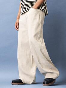 SUMWON Men's Light Wash Wide Leg Denim Jeans With Relaxed Fit And Full Length Casual Style - White - View 3