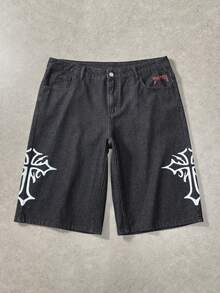 ROMWE MEN Street Life Men's Casual Fashion Cross Pattern Jeans With Belt Loops - Black - View 2