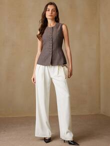 Aveloria Rosie Fashionable Design Casual Round Neck Simple Sleeveless Slim Fit Vest Jacket - Multicolor - View 5