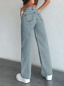 EURMUSE Loose Straight WIDE LEG HIGH WAIST LIGHT WASH Jeans - Baby Blue - View 2
